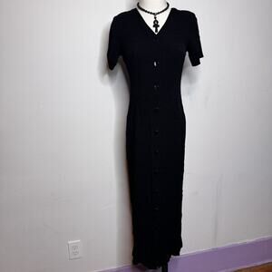 Vintage BYER STUDIO Black Button Front Maxi Dress 90s Grunge Goth Officecore 6